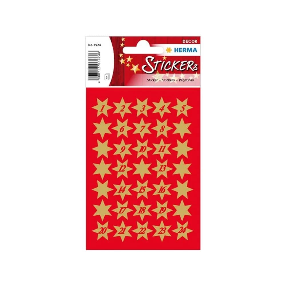 Herma Stickers Adventskalender-Zahlen Sticker Gold, 3 Blatt