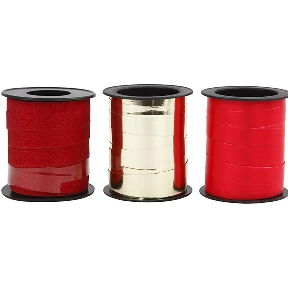 Creativ Company Geschenkband Rot/Gold 1 cm x 15 m, 3 Stück, Rot