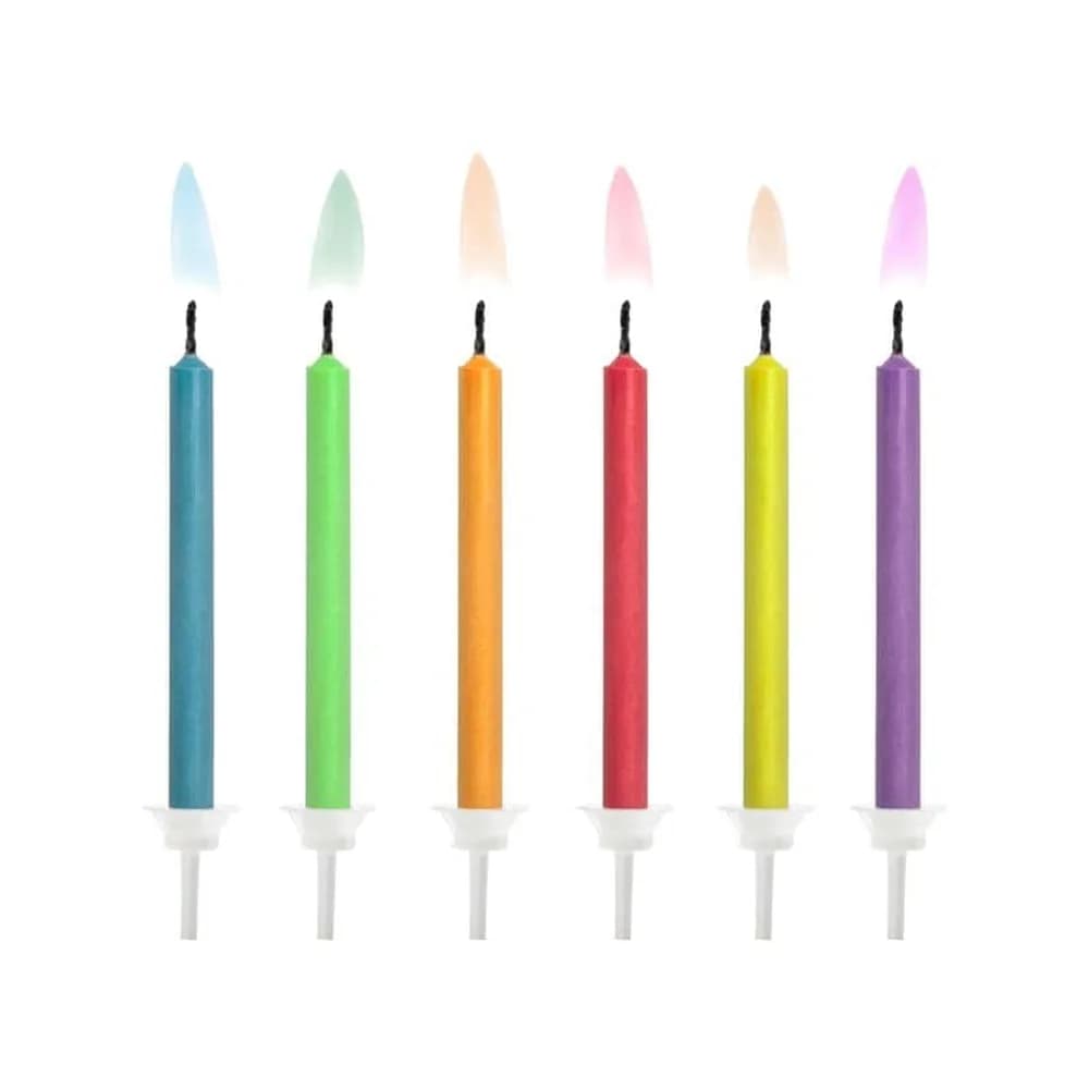 Partydeco Kerze bunte Flammen, 6 Stück